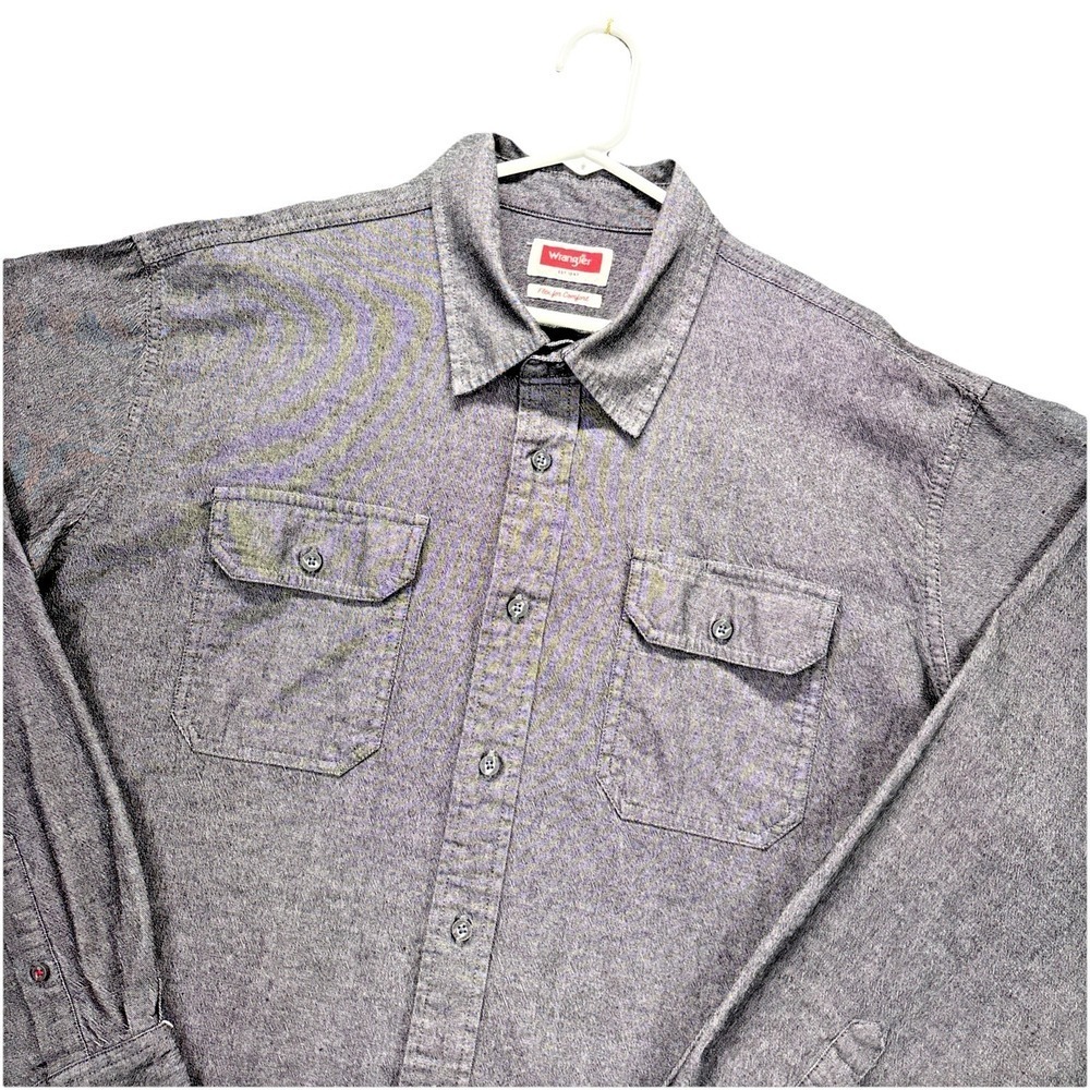 Wrangler Shirt Mens XL Flex Fit Chambray Charcoal Long Sleeve Workwear Outdoors - Picture 1 of 9